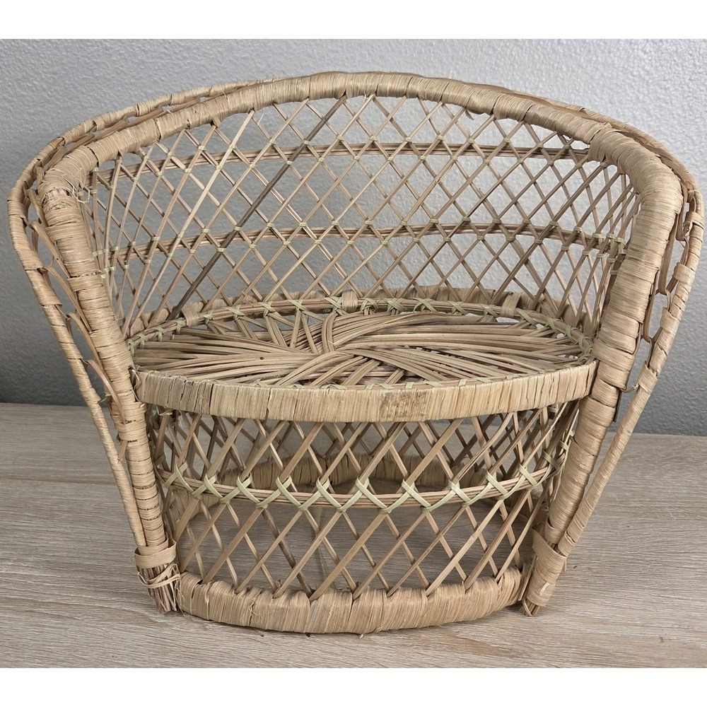 Vintage Wicker‎ Doll Chair Rattan Display Chair Boho Decor Natural